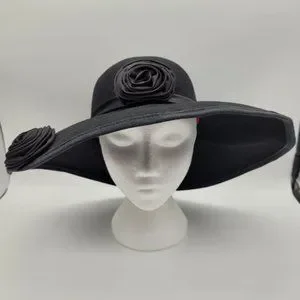 Jacqueline Ferrar Burgundy Wool Felt  Hat with Black Floral Band/Flower Jacqueline Ferrar Michael Howard Made in USA Burgandy 100  main image 4